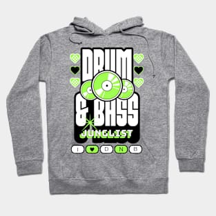 DRUM AND BASS  - 3 Records & Hearts lBlack/Lime) Hoodie